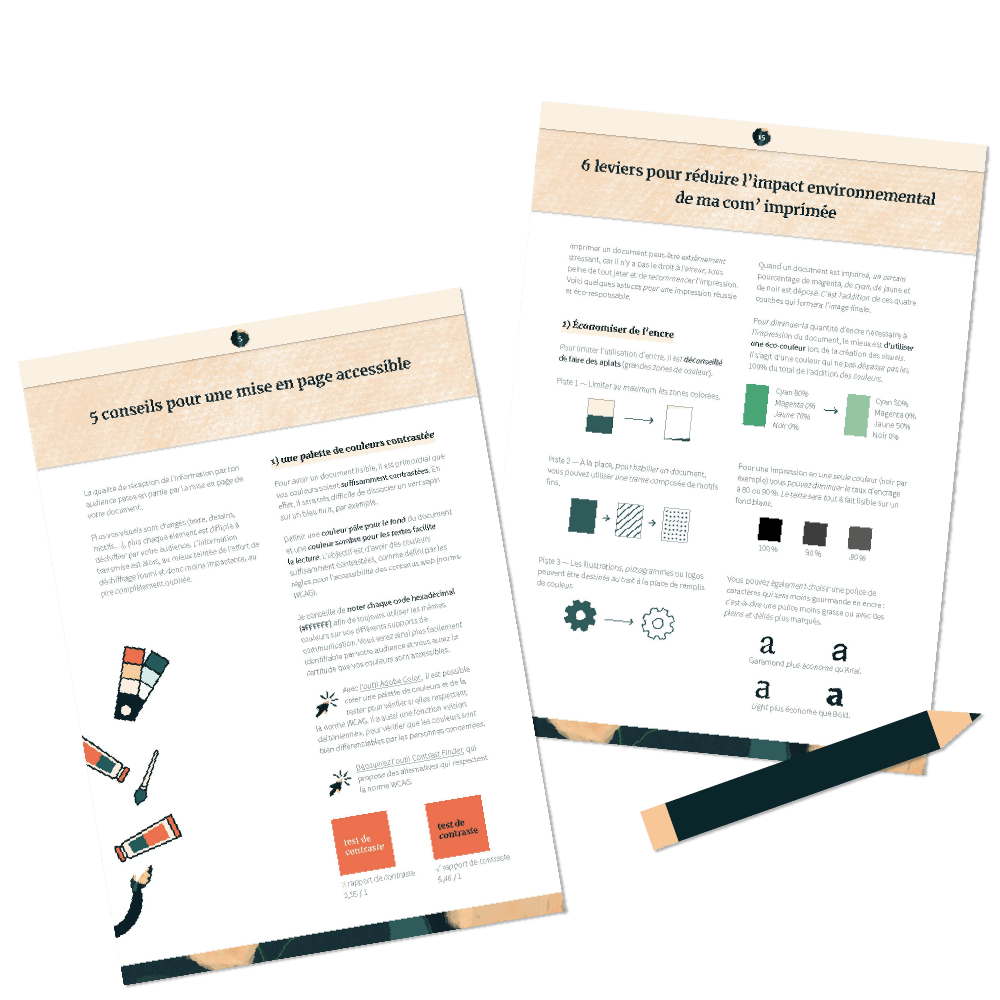 Exemple de pages présentes dans le guide : conseils accessibilité et éco-conception.